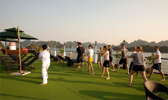 Relaxing with Taichi Exercise on the sundeck